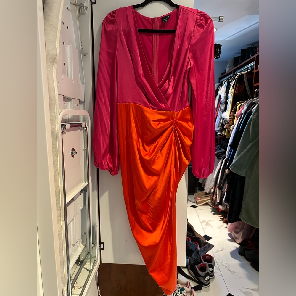 SHEIN Vibrant Pink and Orange Long Sleeve Dress